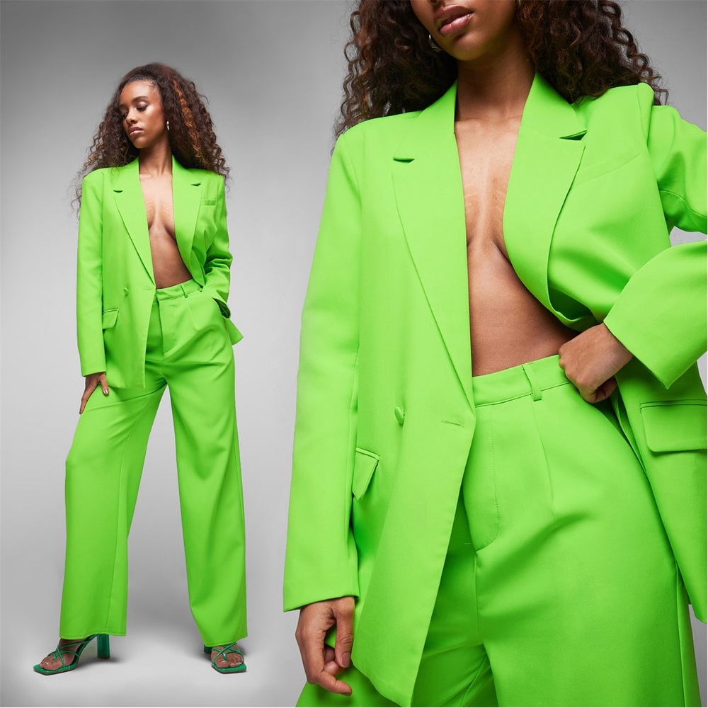 Missguided: Tailored Double Breasted Neon Green Suit